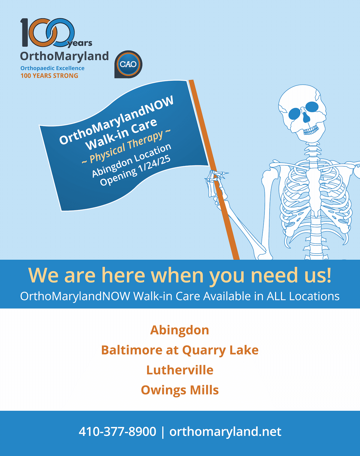 OrthoMarylandNOW Walk-in Care Available in ALL locations