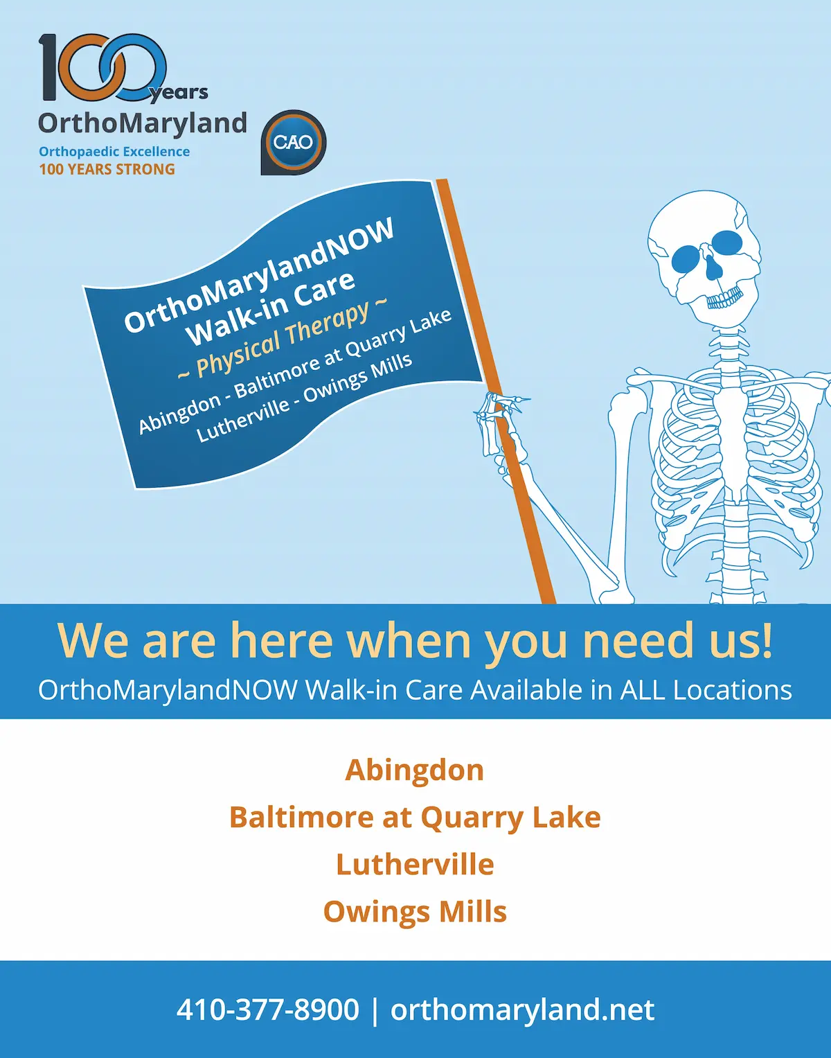 OrthoMarylandNOW Walk-in Care Available in ALL locations - Physical Therapy at Abingdon, Baltimore at Quarry Lake, Lutherville, Owings Mills